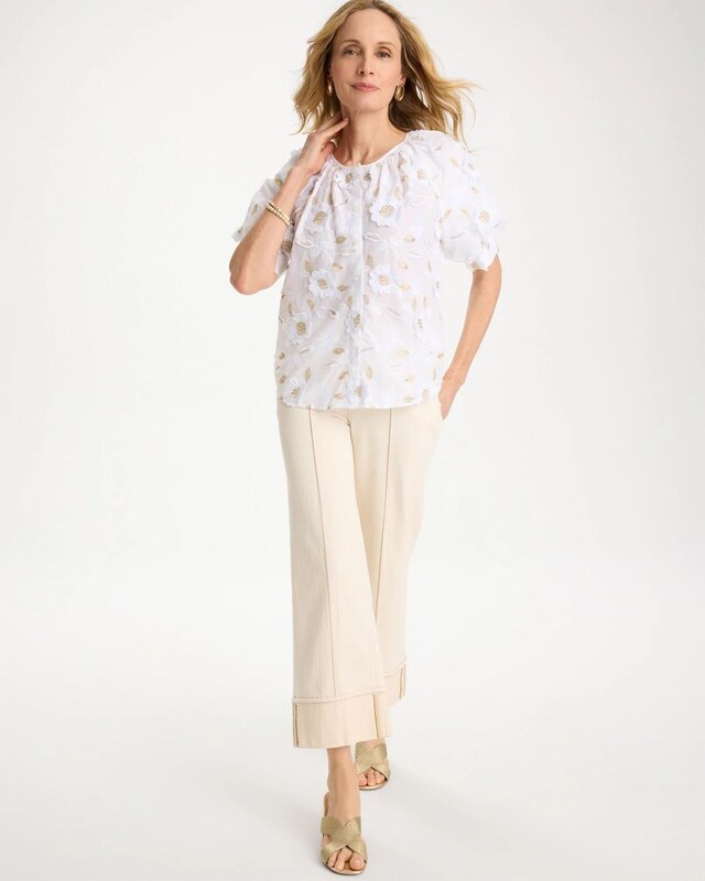 Cotton Metallic Applique Embroidered Top - image 2